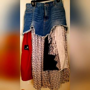 Denim high low fashion flower skirt